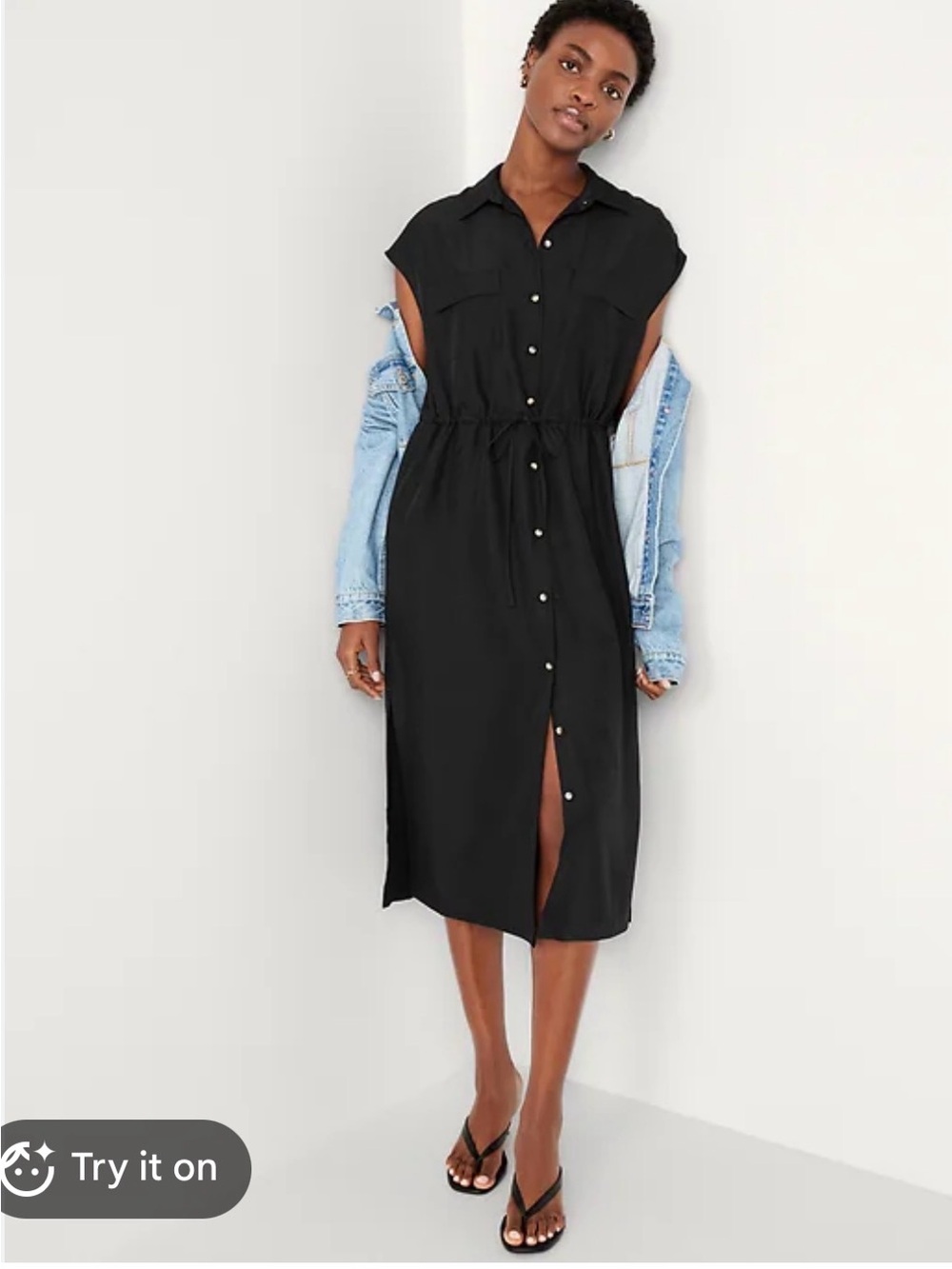 Old Navy Black Button-Front Shirt Dress
